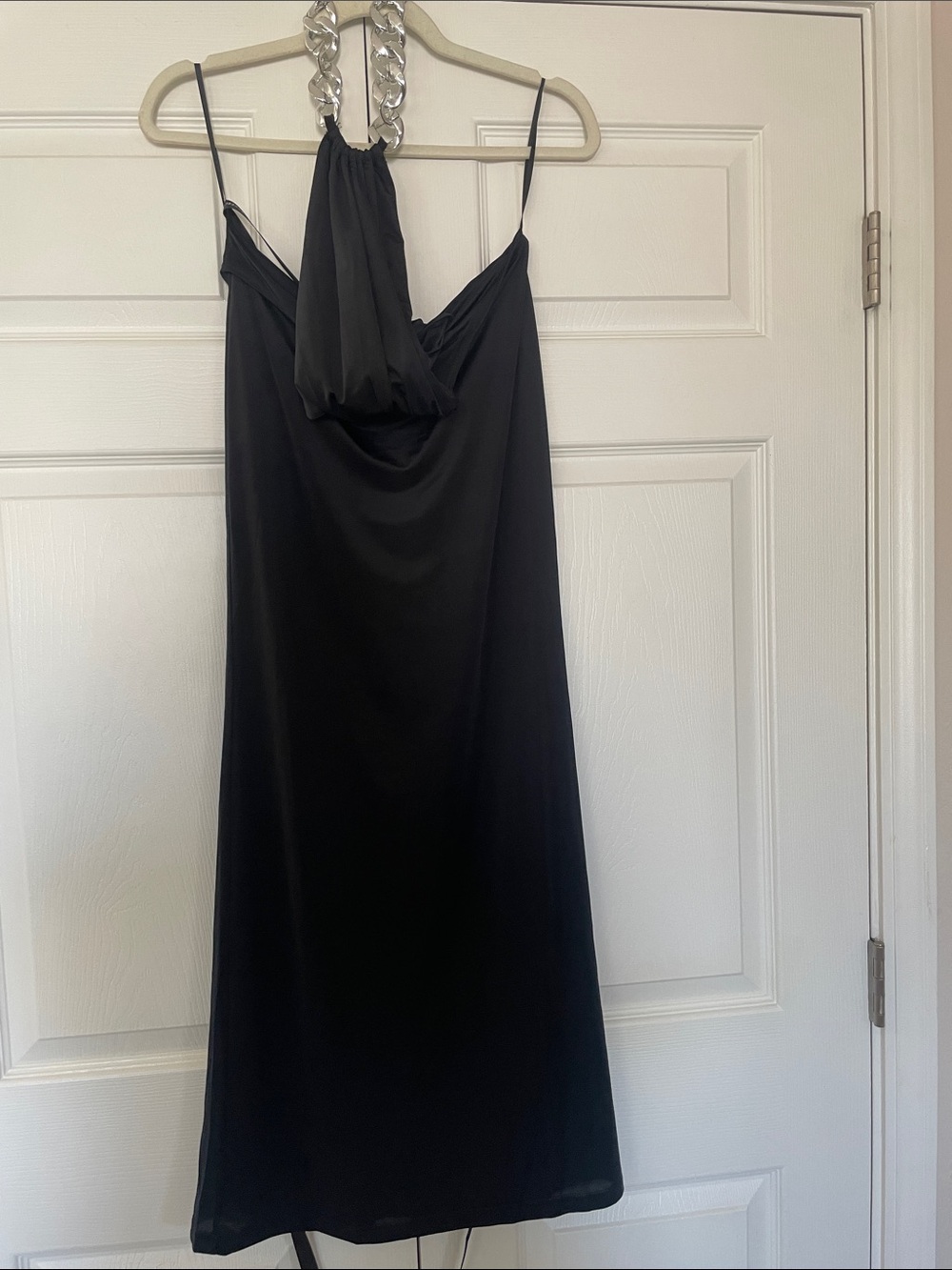 Black Halter Cutout Evening Dress with Metallic Chain Choker #18 - Picture 8 of 12